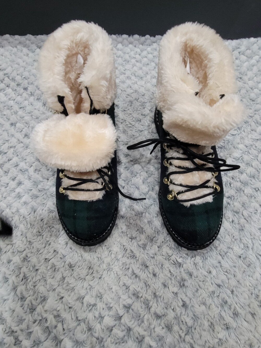 Jack Rogers Fur Lined Plaid Winter Boots - Navy, Green, and Black